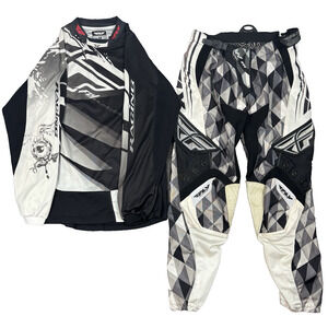 FLY RACING KINETIC MESH SHIRT & PANTS PAIR SET BLACK & White SIZE: MEN'S M / 34"